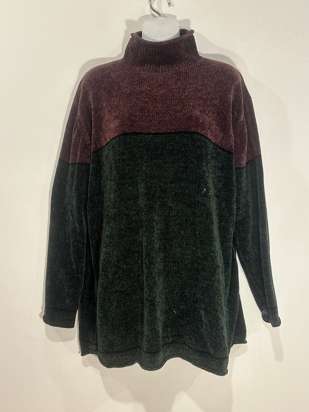 Vintage 90s Honors Plus Size 1X 18W 20W Colorblock Chenille Turtleneck Sweater
